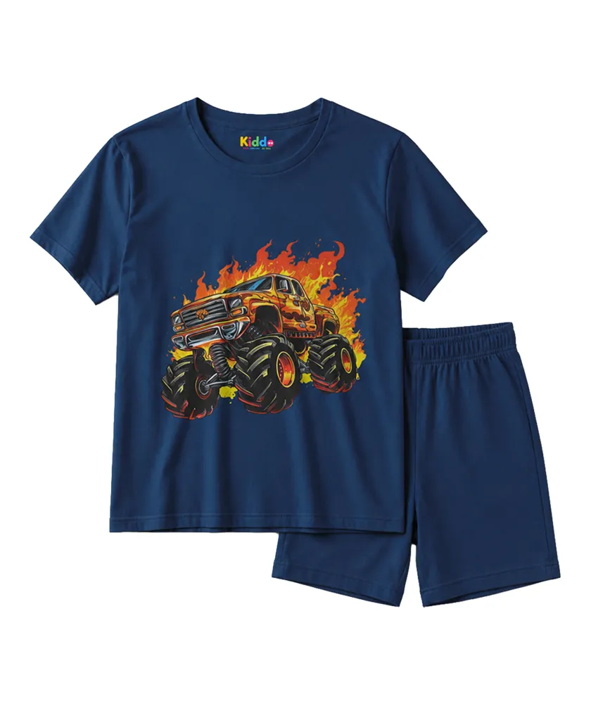 Navy Monster Truck Kids T-Shirt & Shorts Set