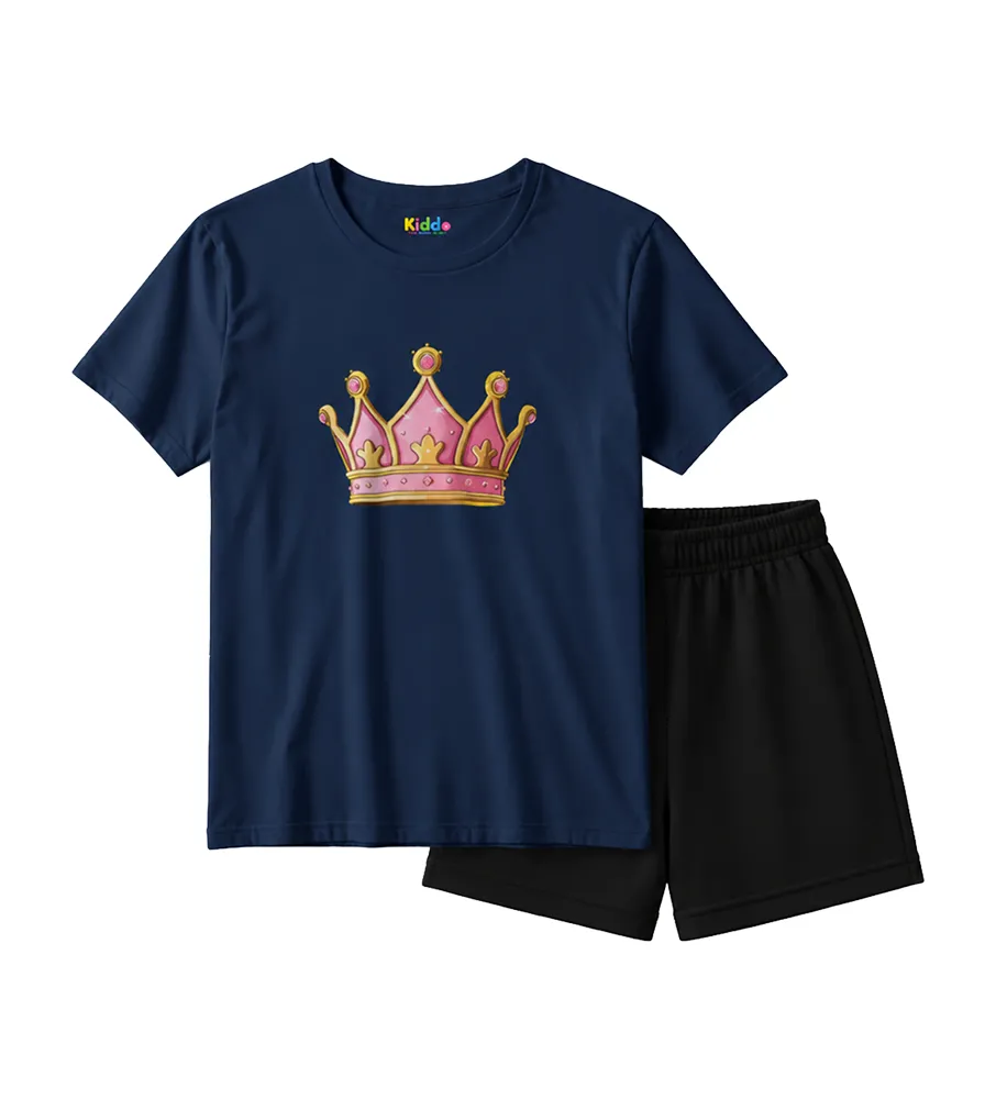 Navy Blue Shirt & Black Short Set for Kids