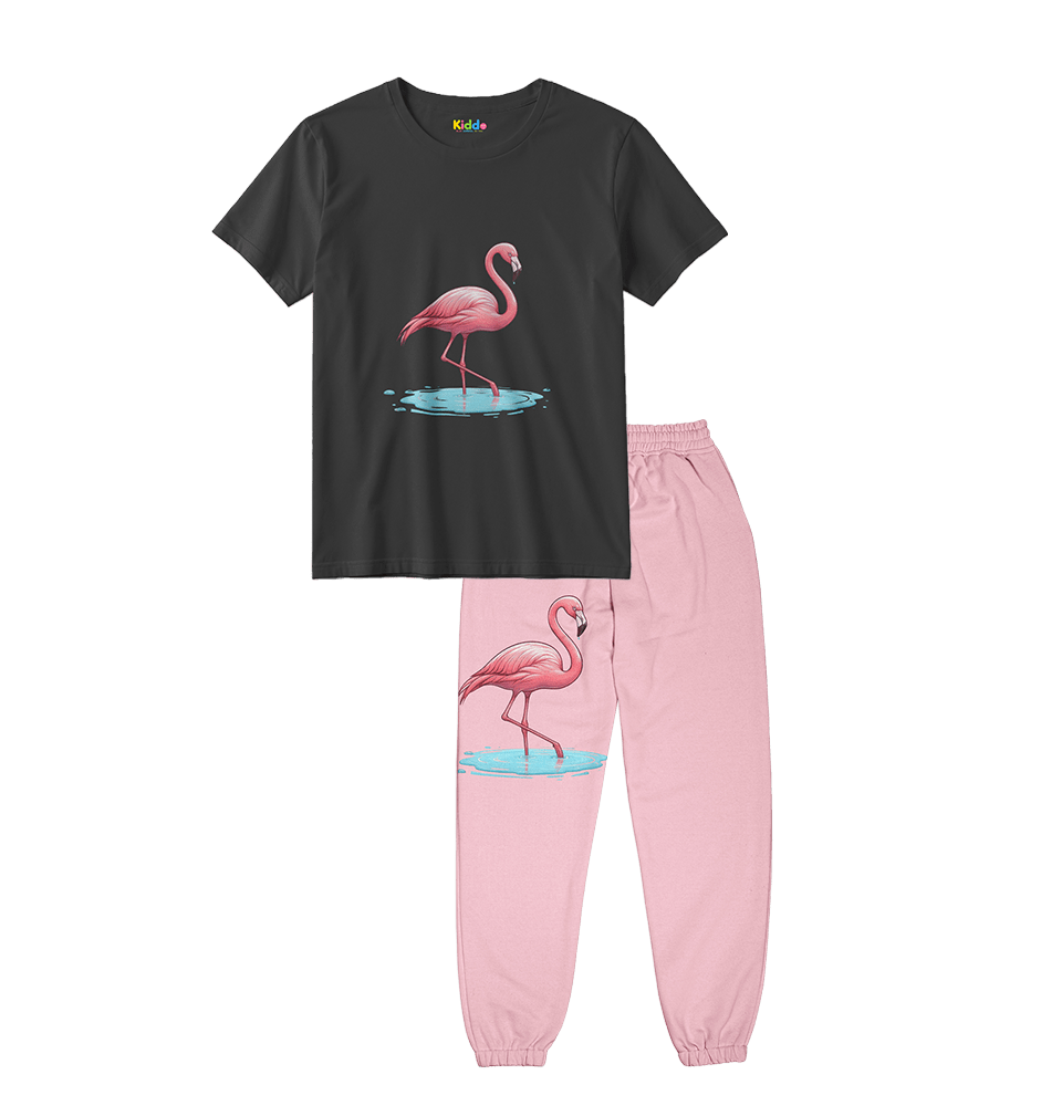Girls Flamingo T-Shirt & Jogger Set