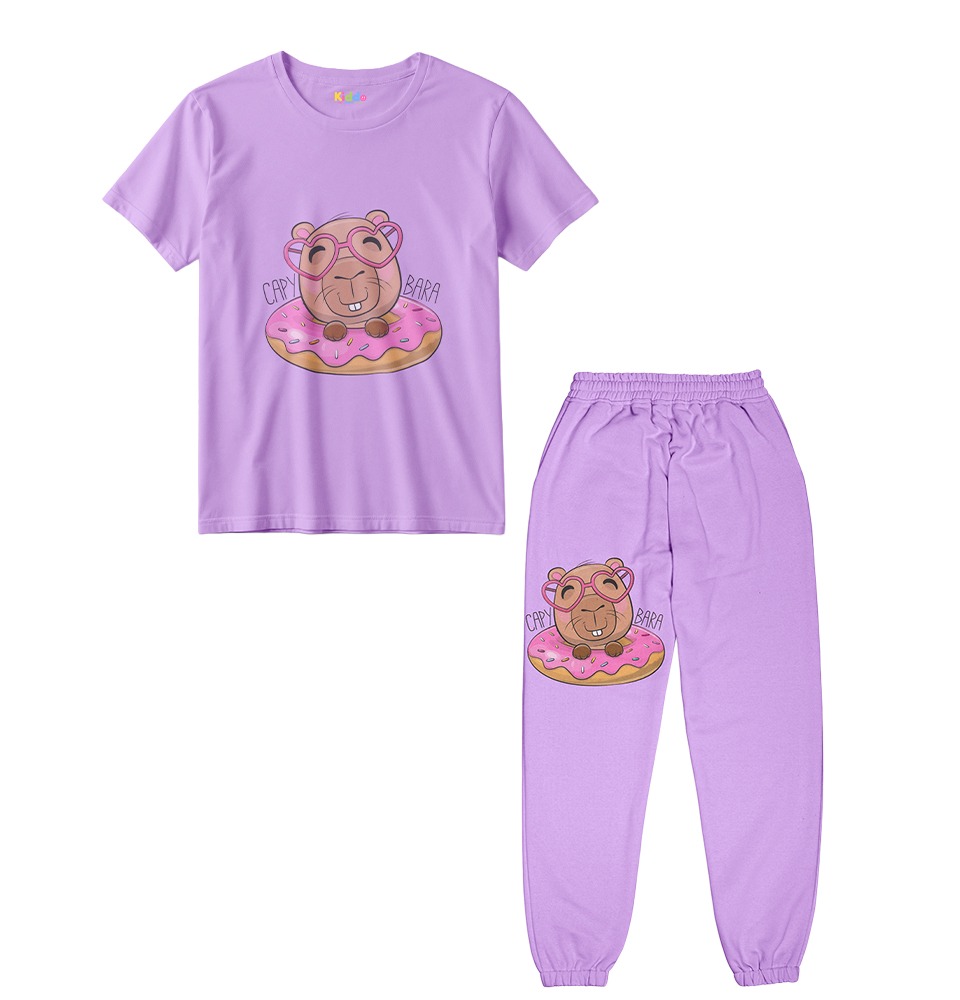 Kids Lavender Capybara Jogger Set