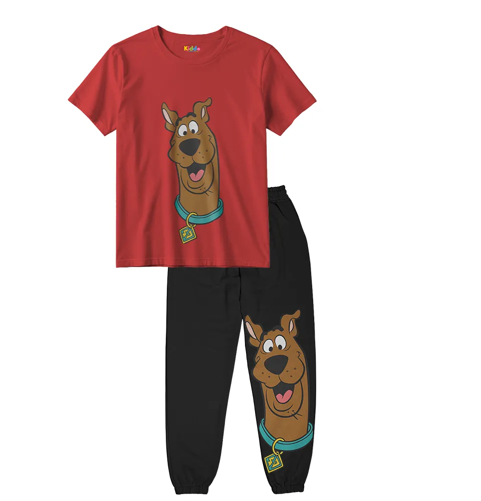 Kids Cartoon Dog Print T-Shirt & Jogger Co-Ord Set