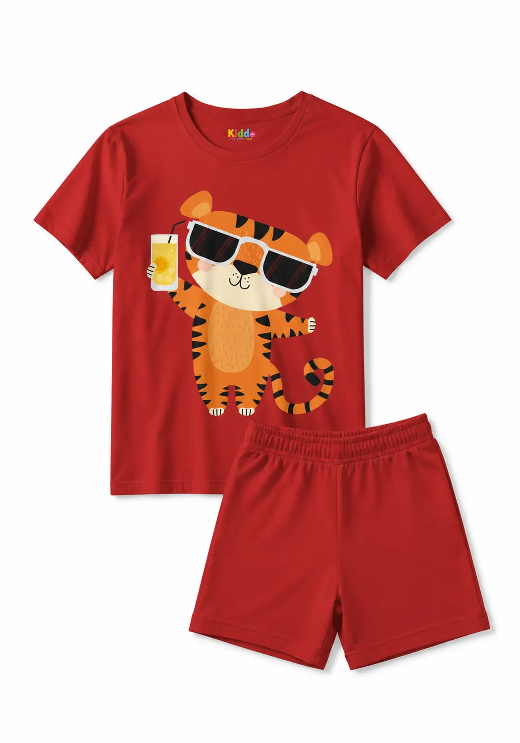 Kids Tiger Coord Set – Red T-Shirt & Shorts